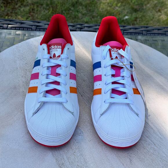 Adidas Originals Women’s Superstar Shoes White Red Navy Pink Orange ID9774 Sz 10 - Picture 13 of 14